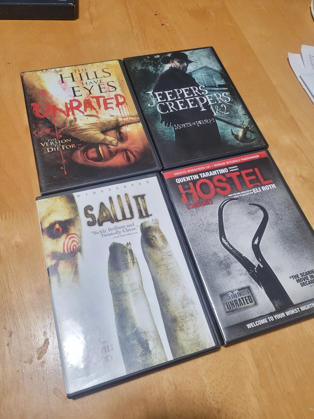 Horror Halloween Scary DVD Collection Hostel Jeepers Creepers Saw Hills Have Eye